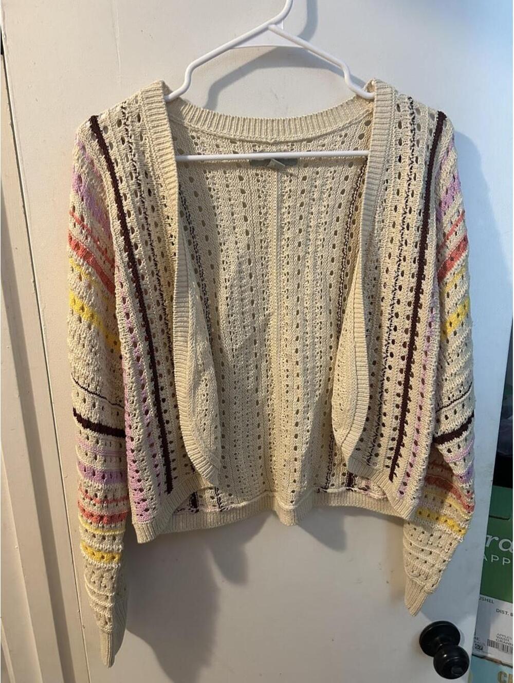 Ryegrass cream cardigan with multicolored stripes, size M